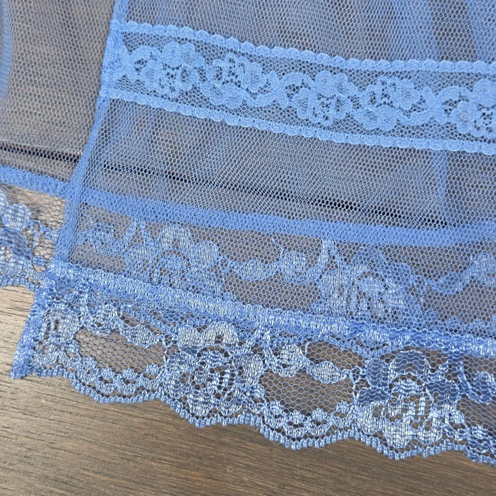 Victoria's Secret Women's S Y2K Babydoll Sheer Lace Tie Front Silk Trim Blue